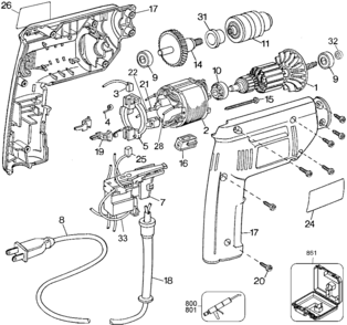 Default Diagram and Parts List for BD1000KB Type 2 Black and Decker Electric Drill